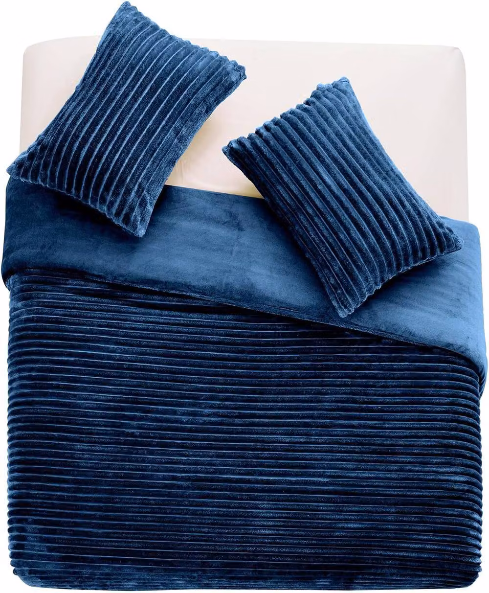 Gaveno Cavailia Osum Ribbed Duvet Cover and Pillowcase Set in Blue, W: 140 cm, L: 200 cm – 3