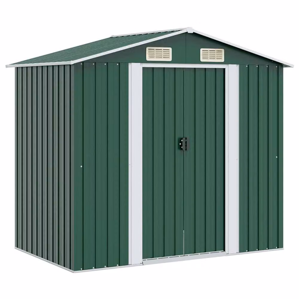 Berkfield Home Green Metal Garden Storage Shed with Sliding Gable Doors, W/D/H: 204 x 132 x 186 cm – 2