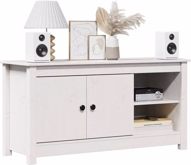 Berkfield Home White Solid Wood Pine TV Cabinet W: 103 cm, D: 36.5 cm, H: 52 cm – 1