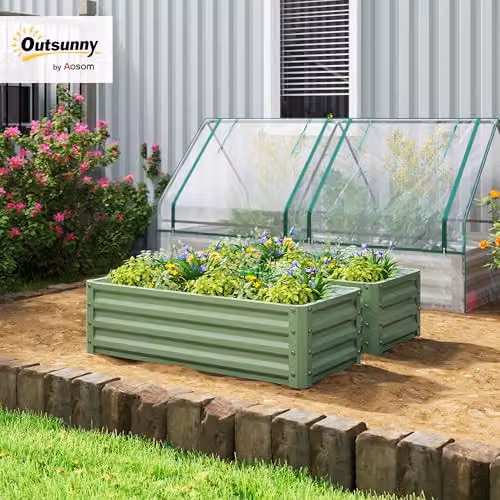 Outsunny Set of 2 Steel Raised Garden Beds, Green, W/D/H: 110 x 50 x 30 cm – 2