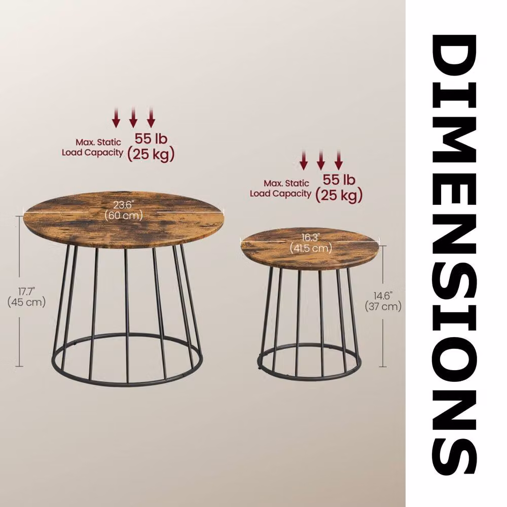 Pirlo Plush Set of 2 Industrial Round Coffee Centre Accent Tables in Brown – 6