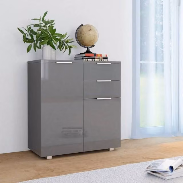 Berkfield Home High Gloss Grey Modern Sideboard, W/D/H: 71 x 35 x 76 cm