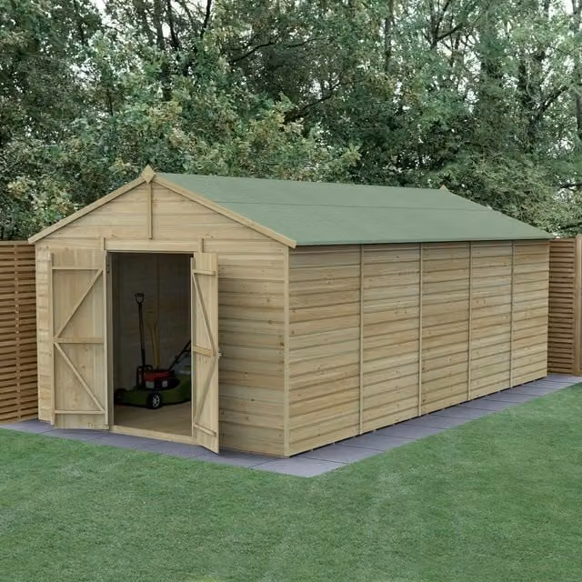 Beckwood 10x20 Apex Wood Shed with Base in Green and Brown