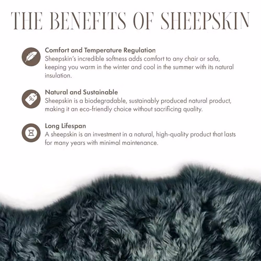 Infinity Leather Green Natural Wool and Real Sheepskin Large Rug, W: 180 cm, D: 60 cm – 6