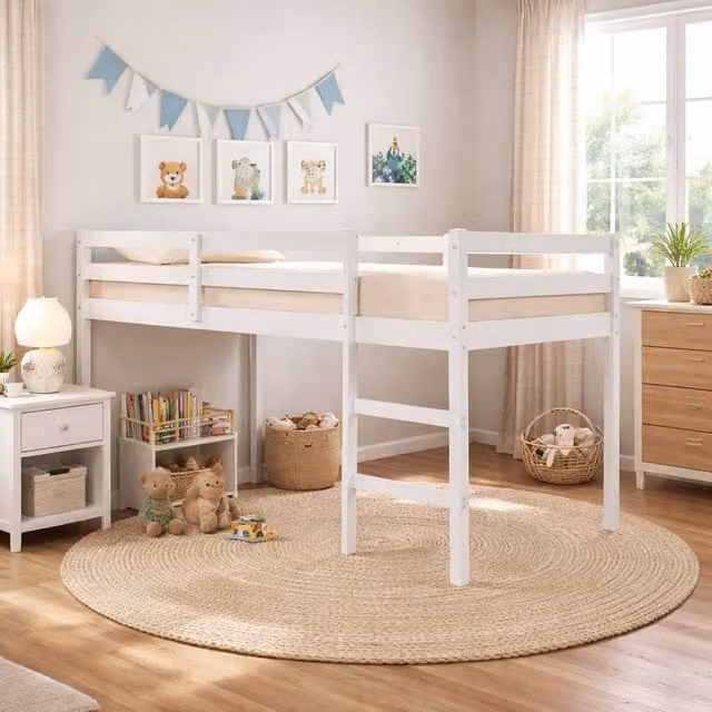Aspire Cove Midsleeper Solid Wood Children's Bed Frame in White, W/D/H: 90 x 190 x 74 cm