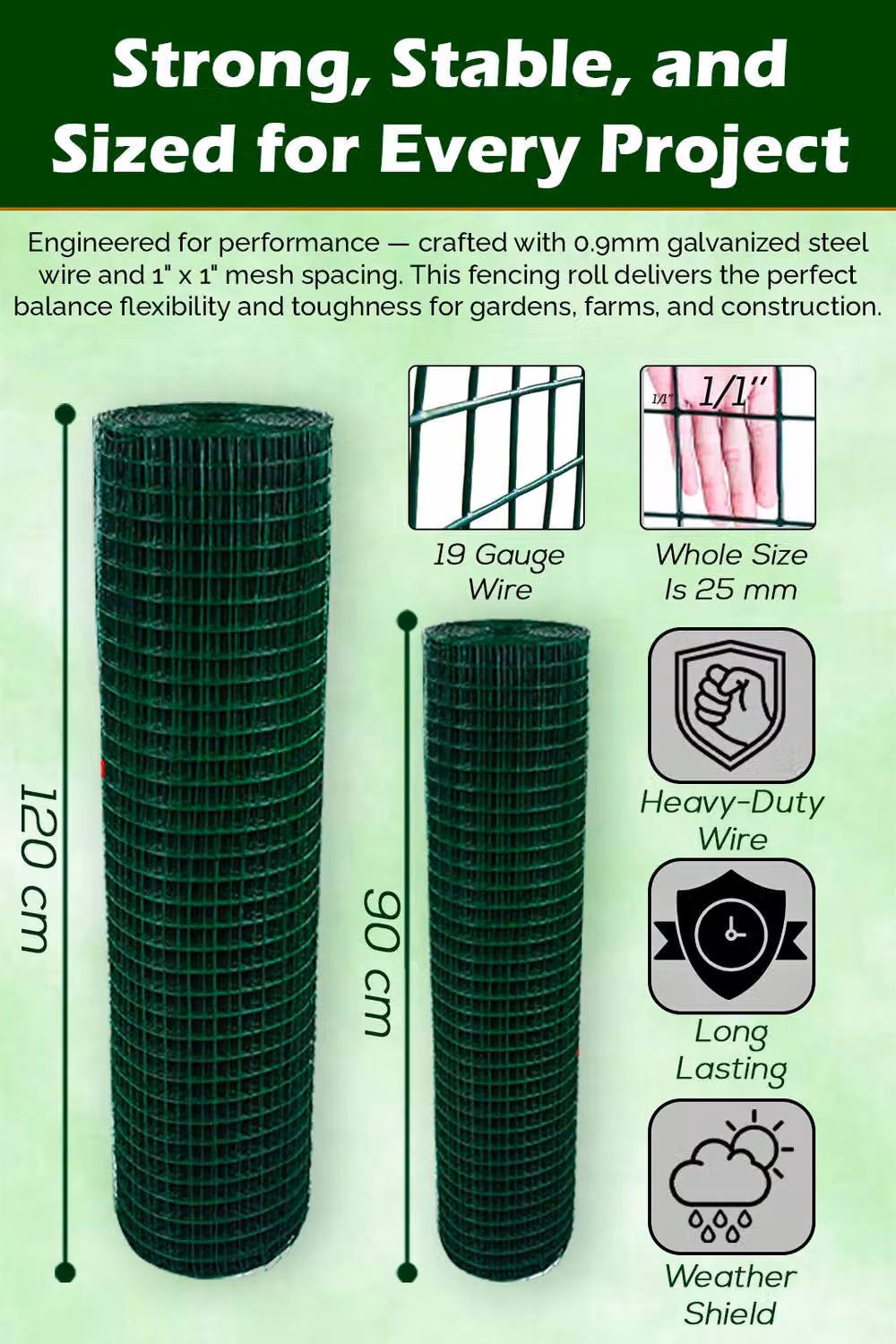 Hygrad PVC Coated Welded Mesh Fence Wire Netting in Green, 1 inch Square, W/H: 120 x 90 cm – 5