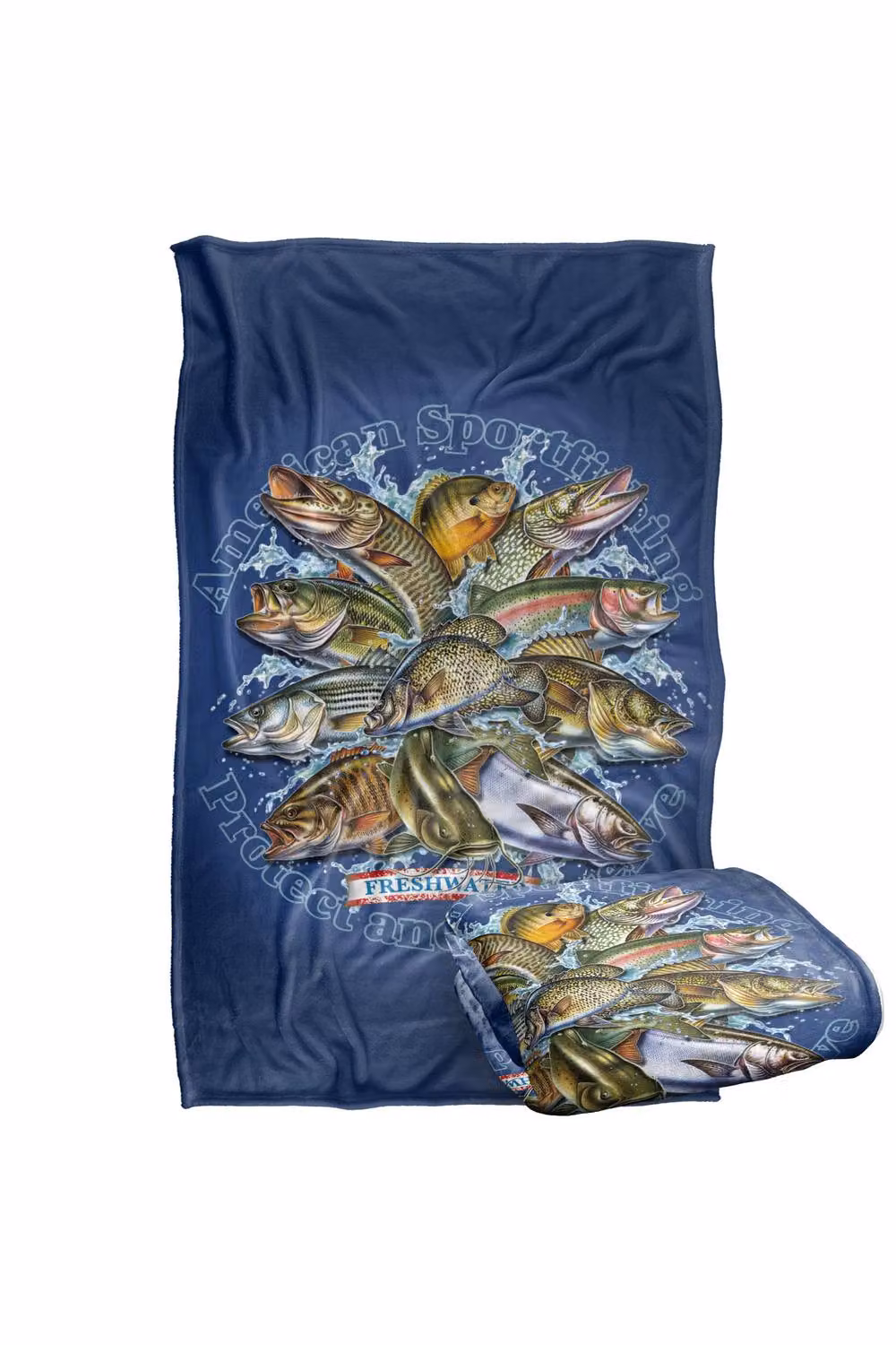 JQ Licensing American Sportfishing Freshwater Super Soft Fleece Throw Blanket, Blue Multicolour, W/D/H: 91.44 x 91.44 x 1.47 cm – 6