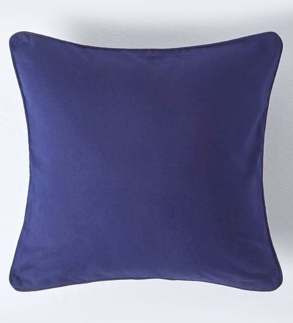 Homescapes Plain Navy Blue Cotton Square Cushion Cover, W/D/H: 60 x 60 x 60 cm