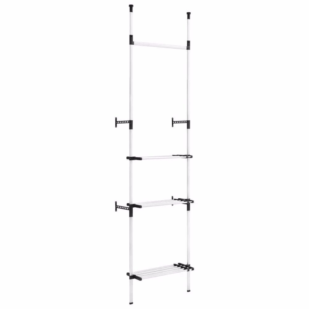 Berkfield Home Telescopic Wardrobe System with Hanging Rods and Internal Shelves in Silver and Black, W/D/H: 115 x 40 x 250 cm – 3