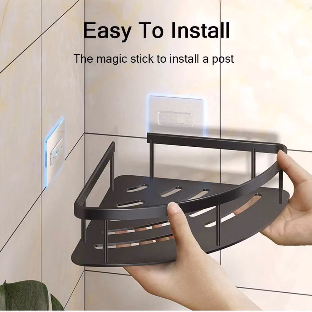 Kelvenix 2-Piece Black Aluminium Corner Shower Caddy with Hooks – 5