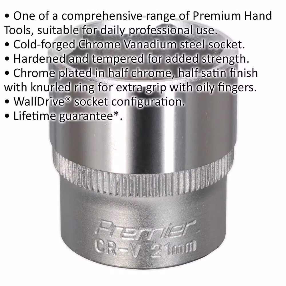Loops 21mm Forged Steel 3/8 inch Square Drive Socket in Silver Chrome Vanadium – 2