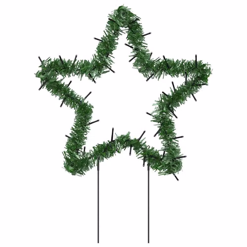 Berkfield Home Christmas Star Light Decorations with Spikes, 50 LEDs, Green, H 29 cm, 3 Pieces – 2