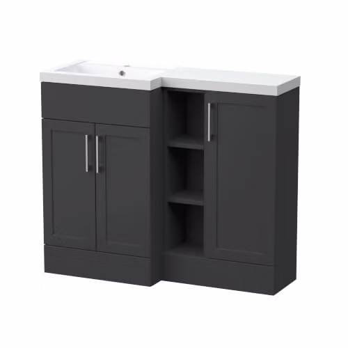 Balterley Pirehill Traditional Floor Standing Vanity Basin Combination Unit in Grey with Soft Close Doors and Open Shelves, W: 100 cm, H: 85.5 cm, D: 60.75 cm – 4