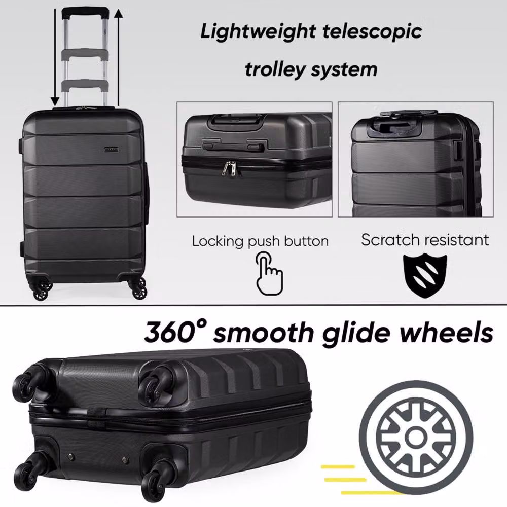 A2B Exodus Hard Sided Hold Suitcase, Large 4 Wheel Checked Travel Luggage in Dark Grey – 3