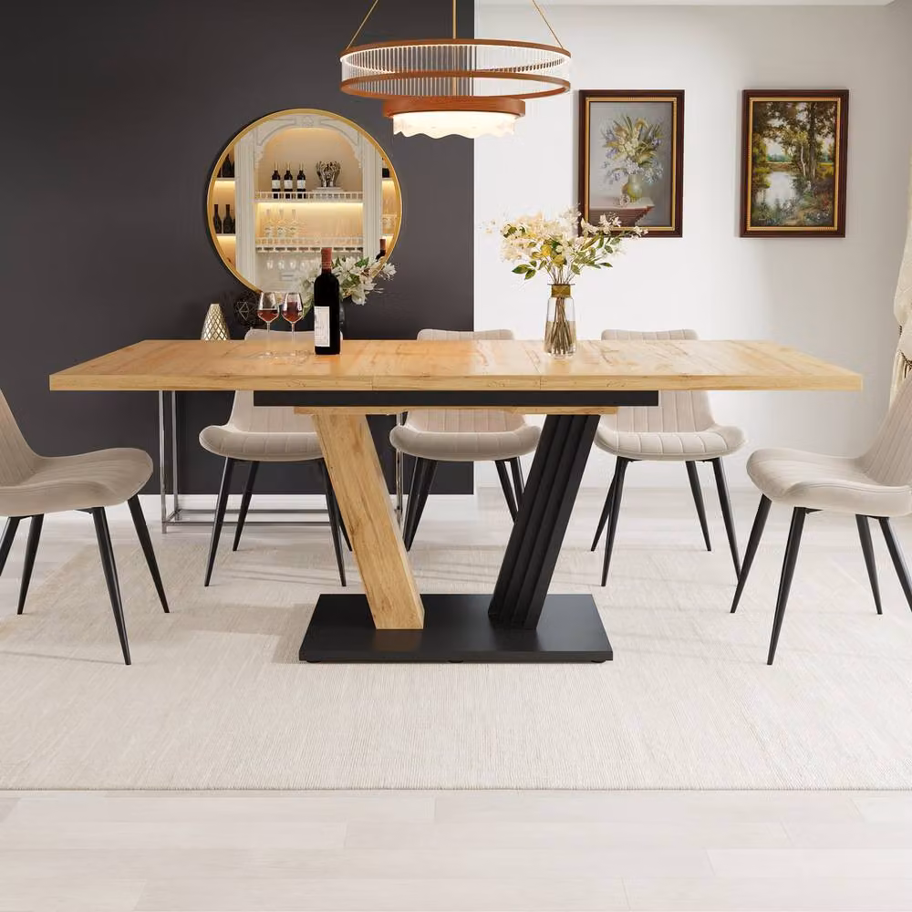 Rolipo Extendable Rectangular Dining Table in Brown with MDF Laminate Top and Metal Legs, W: 120 cm, H: 76 cm – 4