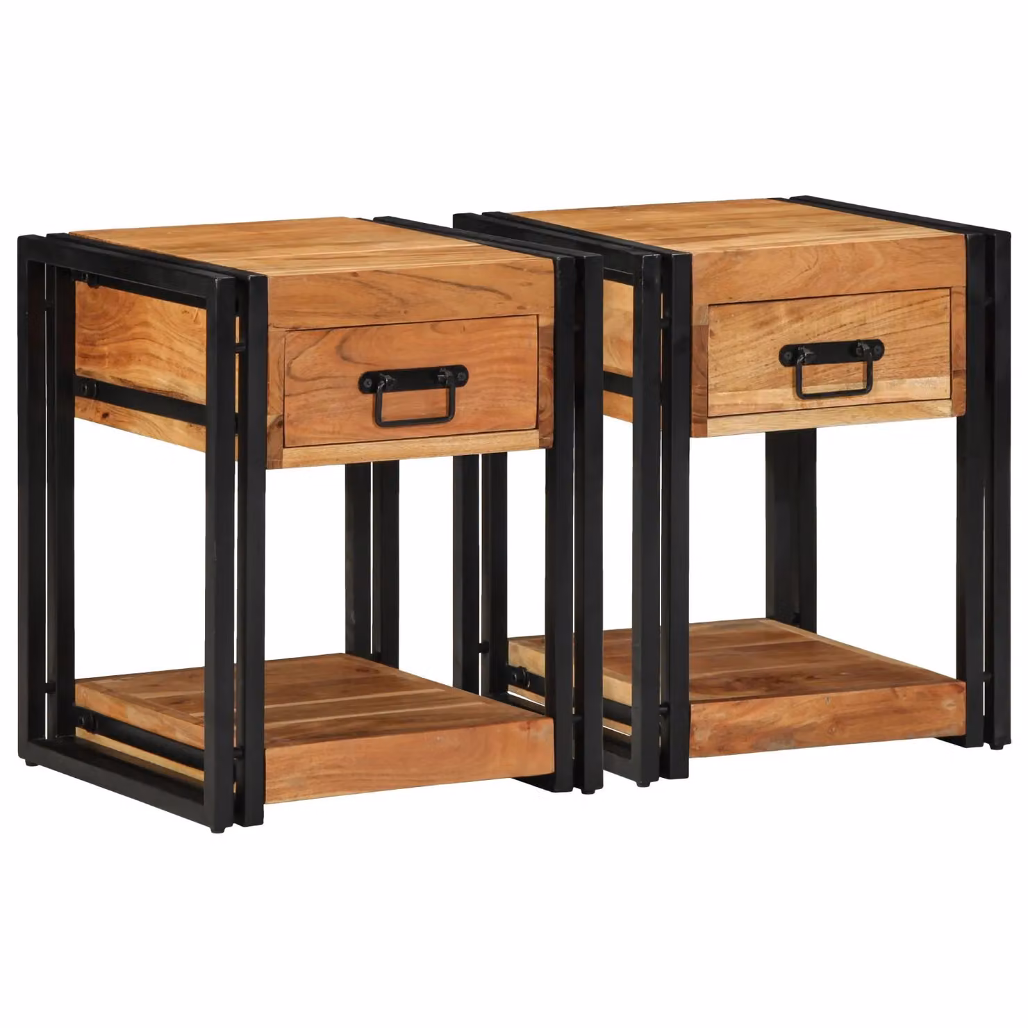 Berkfield Home Set of 2 Modern Acacia Wood Nightstands in Brown, W/D/H: 40 x 40 x 50 cm – 3
