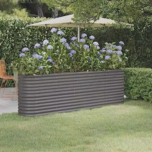 vidaXL Grey Steel Raised Garden Bed for Vegetable, Herb or Ornamental Gardens, W/D/H: 224 x 40 x 68 cm – 2