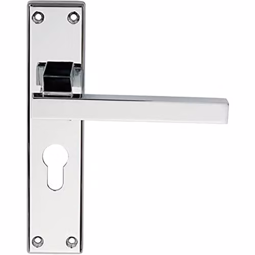 Loops Pair Straight Square Lever on Euro Lock Backplate in Polished Chrome, 180 x 40 mm
