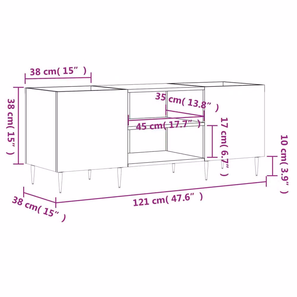 Berkfield Home Record Cabinet in Concrete Grey, W/D/H: 121 x 38 x 48 cm – 2