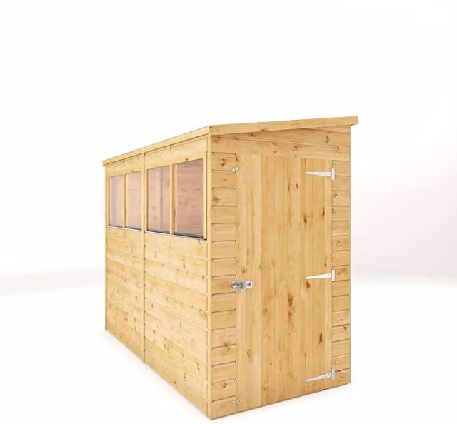 Mercia Modular Shiplap Pent Wood Storage Shed in Light Brown, W: 127.9 cm, D: 252 cm, H: 203.3 cm