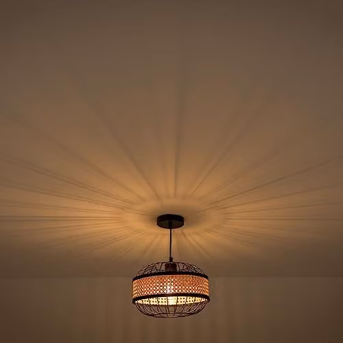 ValueLights Vimet Black and Gold Rattan Ring Pendant Light Shade, Width: 30 cm – 4