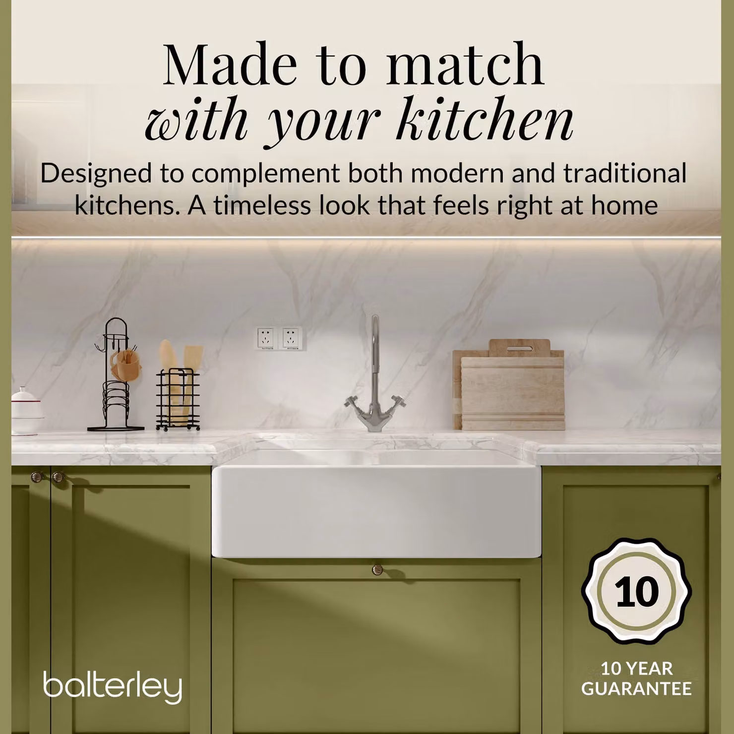 Balterley White Ceramic Double Bowl Butler Kitchen Sink, Undermount, No Overflow, No Tap Hole, W: 79.5 cm, D: 50 cm, H: 22 cm – 3