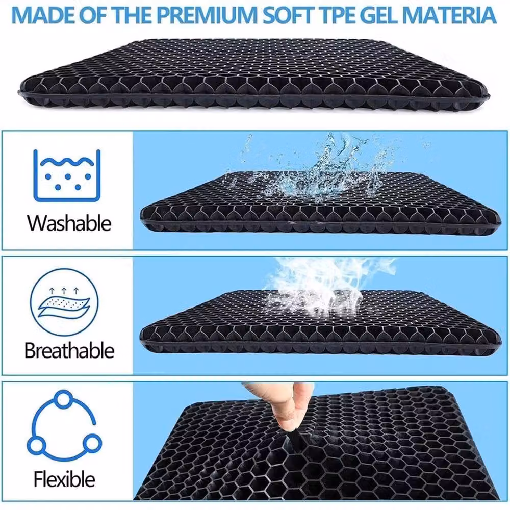 Nordara Black Gel Seat Cushion for Lower Back Pain Pressure Relief, W: 45 cm x D: 41 cm x H: 4 cm – 3