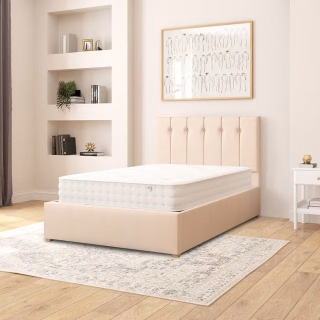 Aspire Hepburn Fabric Ottoman Storage Bed in Beige Kimiyo Linen Fabric, W/D/H: 120 x 200 cm