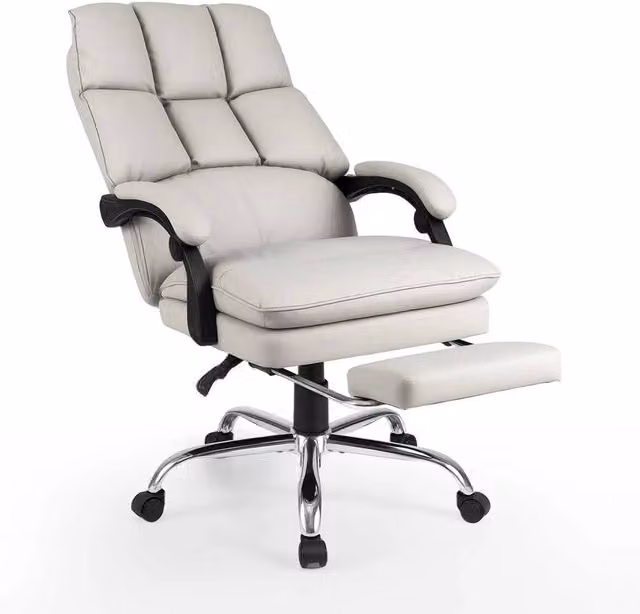 VOGREX Ergonomic Padded Recliner Chair in Grey Synthetic Leather with Headrest and Armrests