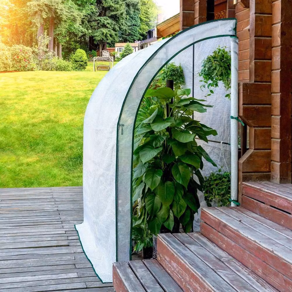 NESTLUNE White Lean-to Walk-in Greenhouse with 2 Zipped Roll-up Doors, W: 200 cm, D: 100 cm, H: 210 cm – 3