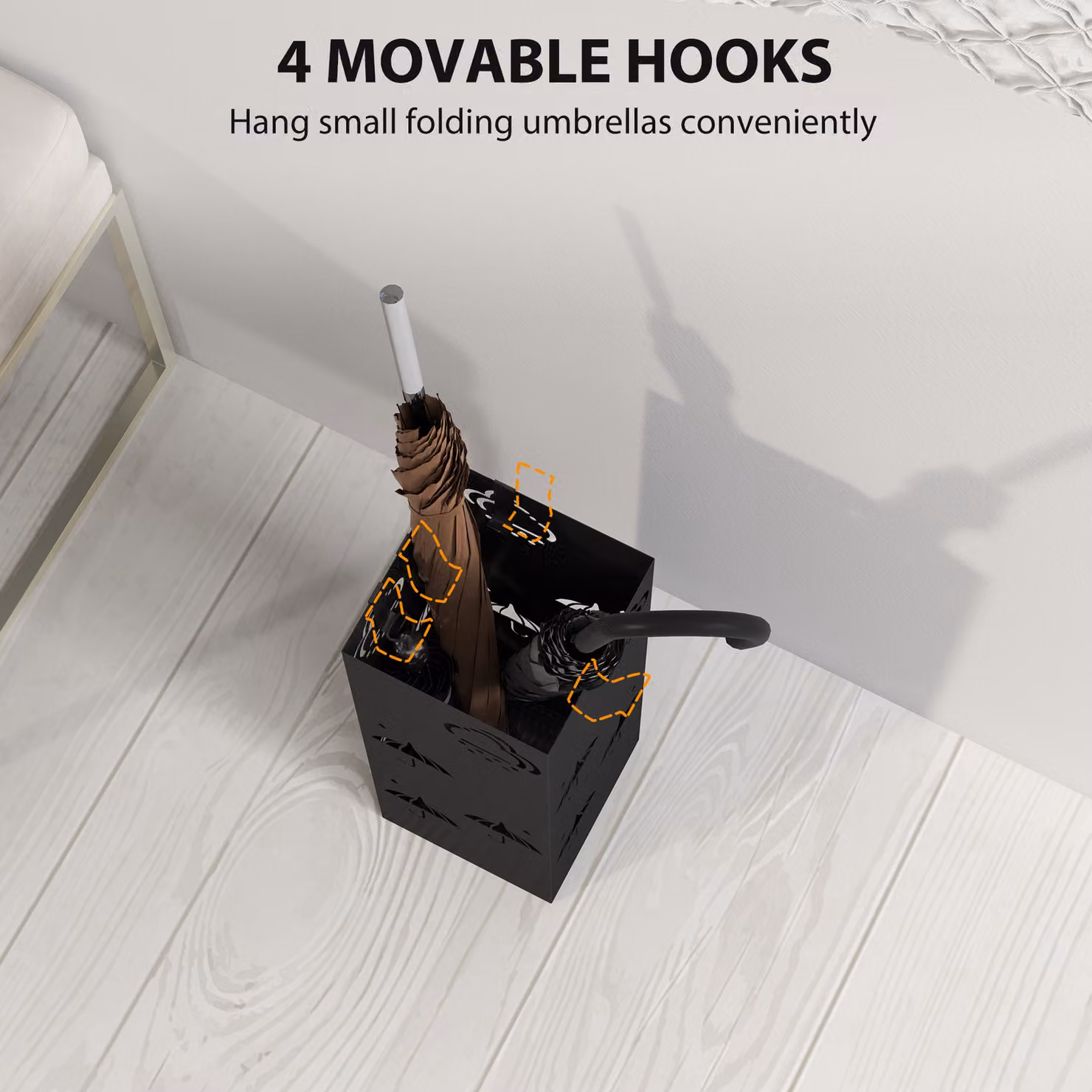 HOMCOM Black Metal Umbrella Stand with Removable Drip Tray and 4 Hooks, W/D/H: 15.5 x 15.5 x 41 cm – 5