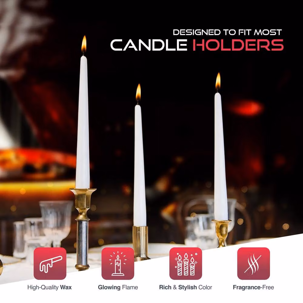 Haltons Unscented Long Tapered Dinner Candles in White, Green or Red (50 Pack) – 4