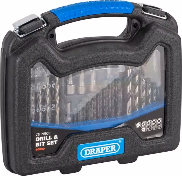 Draper Drill Bits and Accessory Kit, Black, 75.0 pieces