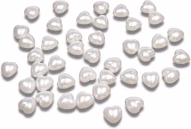 Syntego Pack of 50 White Pearl Heart Shape Flat Backed Beads