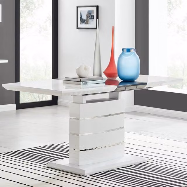 FurnitureboxUK Renato Modern High Gloss Extending Rectangular Dining Table, White