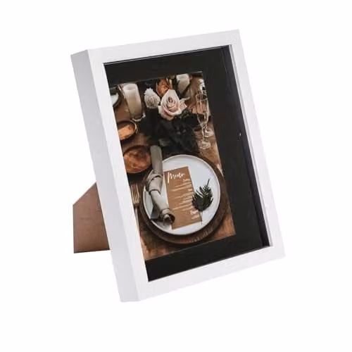 Nicola Spring Single Rectangular 3D Box Photo Frame in White with Black Mount for 5 x 7 inch Photos – 1