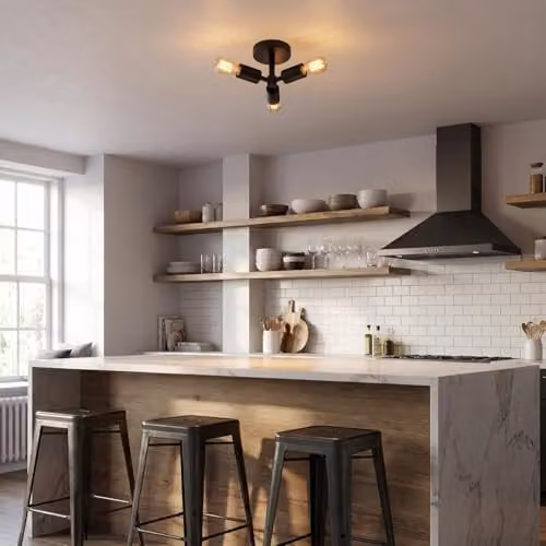 Happy Homewares Industrial Matte Black Metal Ceiling Light Fitting, W/D/H: 22 x 14 x 22 cm – 3