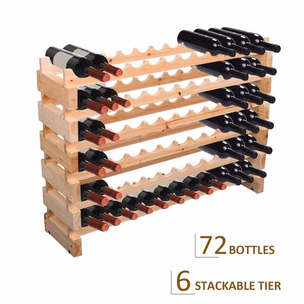 NESTLUNE 72 Bottle Freestanding Wooden Wine Rack Shelf in Brown, W/D/H: 100 x 15 x 80 cm – 3