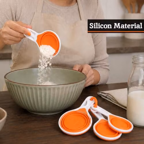 Orsina Set of 4 Orange Silicone Nesting and Dishwasher Safe Measuring Cups – 4