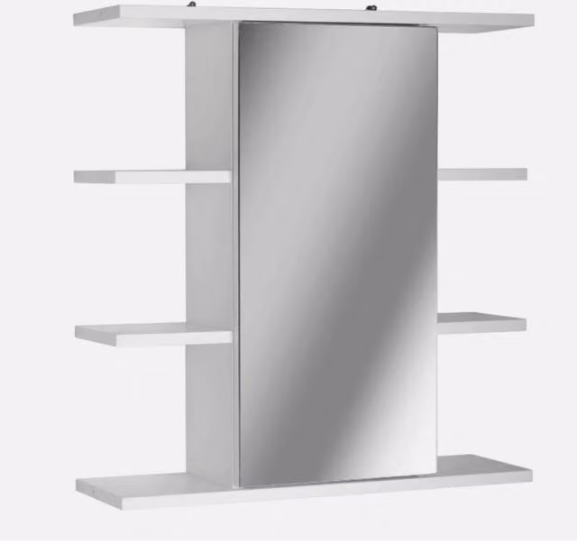 EONLION White Wall Mounted Bathroom Mirror Cabinet with 1 Door and Internal Shelves