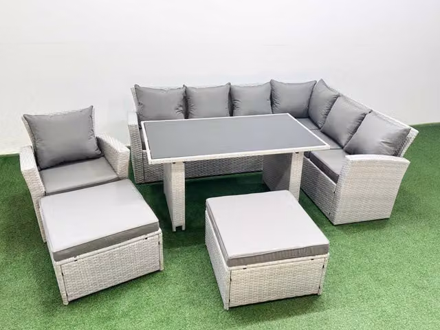 Fimous 9 Seater Wicker Rattan Outdoor Garden Furniture Set in Light Grey