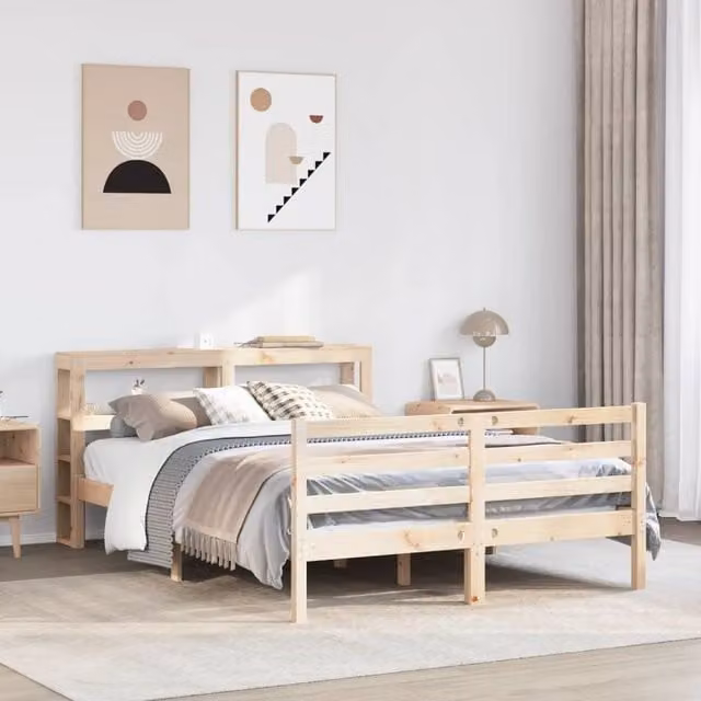 Berkfield Home Rustic Solid Wood Pine Bed Frame in Brown, W/D/H: 140 x 190 cm – 1