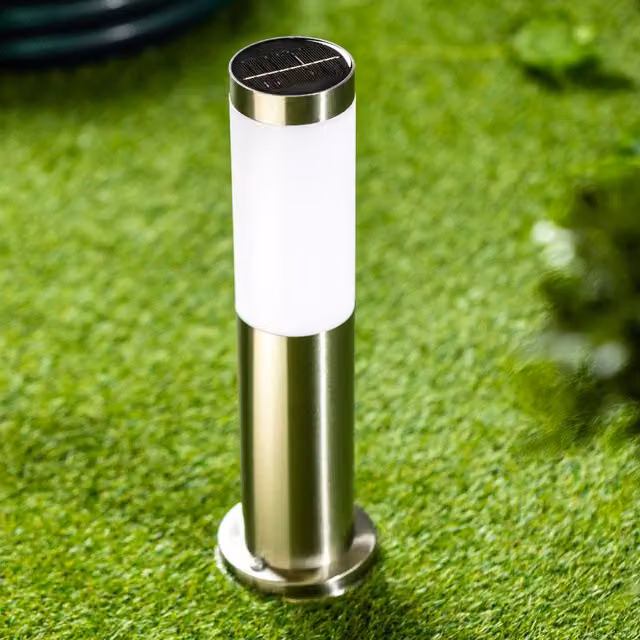 CGC COZE Solar Post Lamp with 4000K Natural White LED Light, Silver, Height: 37.5 cm