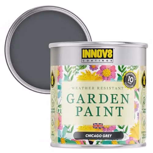 INNOV8 COATINGS Weatherproof Satin Gloss Garden Paint for Wood, Grey, 0.75 l – 1