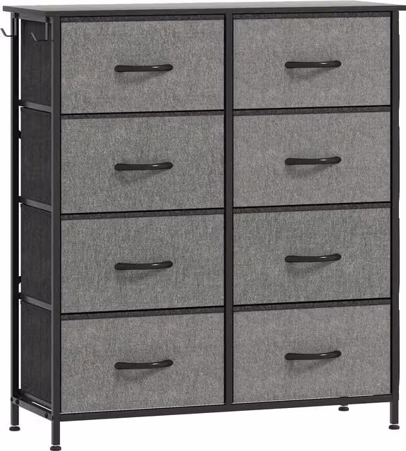 HOMCOM Modern Freestanding Chest of Eight Fabric Drawers in Charcoal Grey