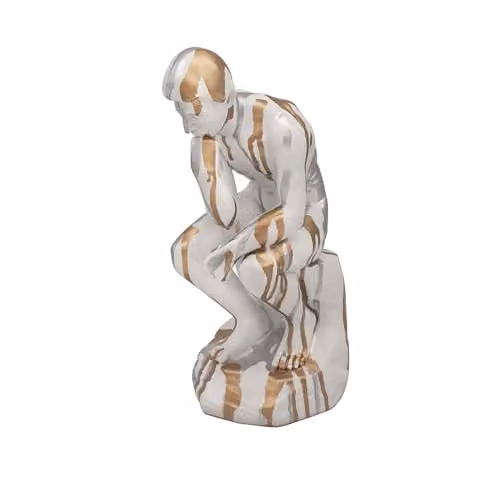 Lesser & Pavey Drip Art Thinker Abstract Ceramic Tabletop Figurine in White and Gold, H 28.0 cm x W 12.0 cm x D 12.0 cm – 1