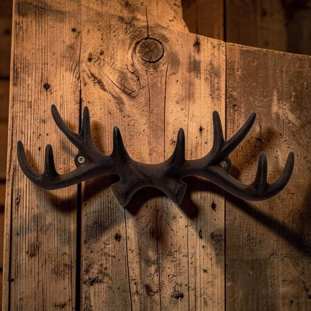 Four Candle Rustic Cast Iron Antler Coat Hook, Brown, W/D/H: 32 x 12 x 4 cm – 2
