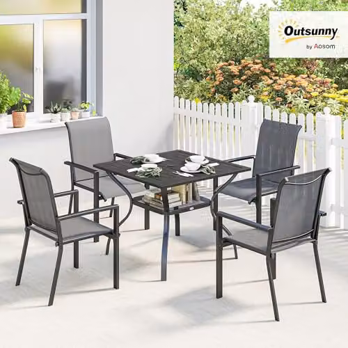 Outsunny 5 Piece Garden Dining Set for 4 with Parasol Hole, Dark Grey – 2