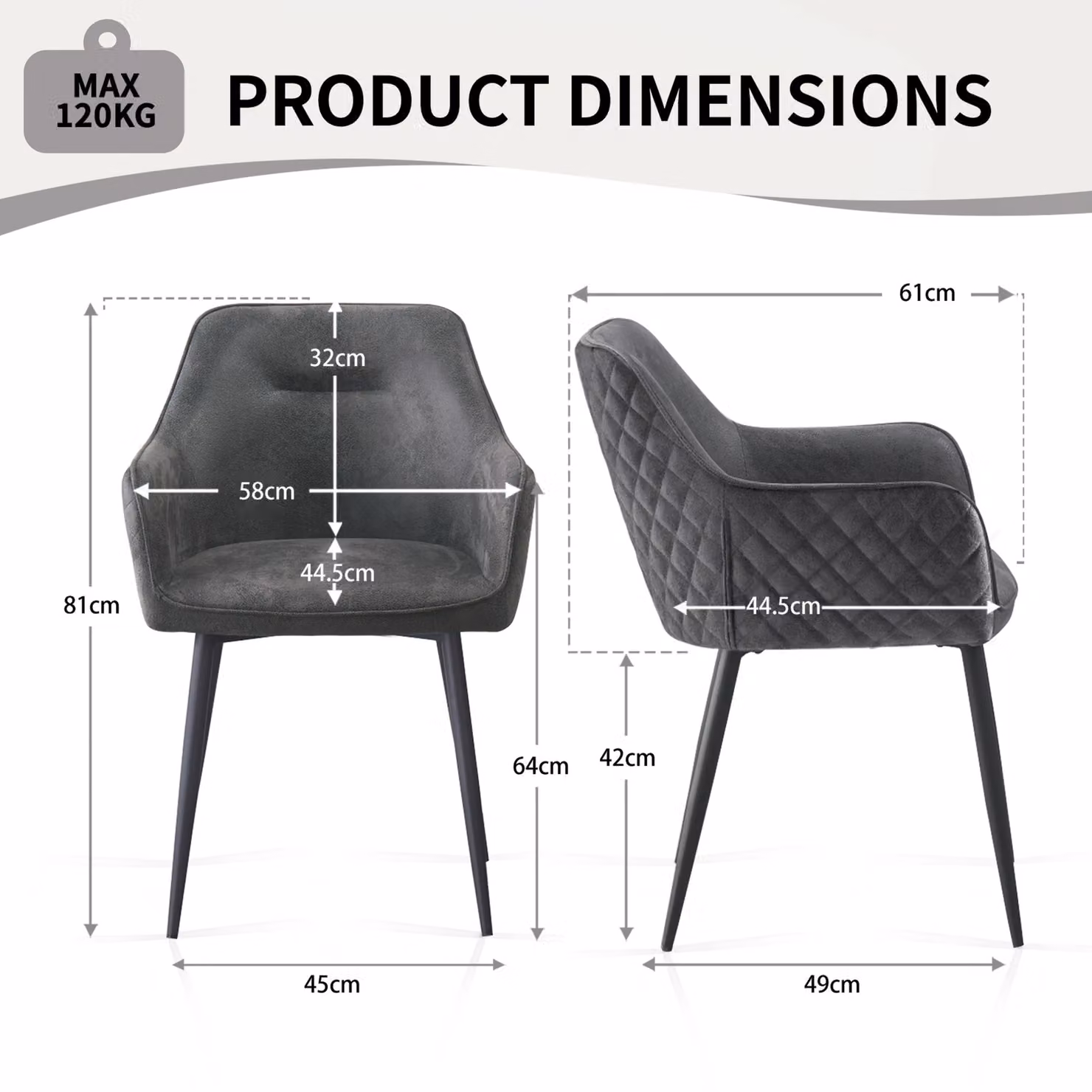 SONARA Set of 6 Grey Faux Suede Dining Chairs with X-Cross Metal Legs – 3