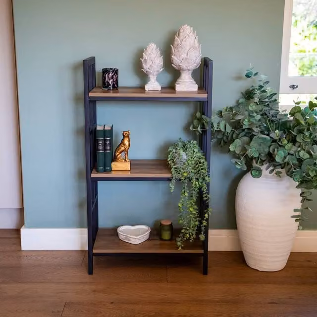 Madison & Mayfair Modern 3-Shelf Freestanding Oak Wood and Metal Shelving Unit in Brown, H: 105.0 cm x W: 59.0 cm x D: 30.0 cm
